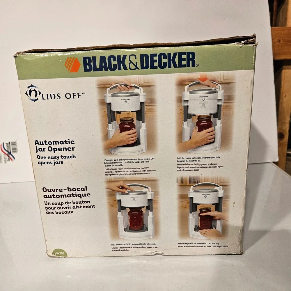 Black & Decker Automatic Jar Opener JW200 White Lids Off Electric Kitchen Tool *